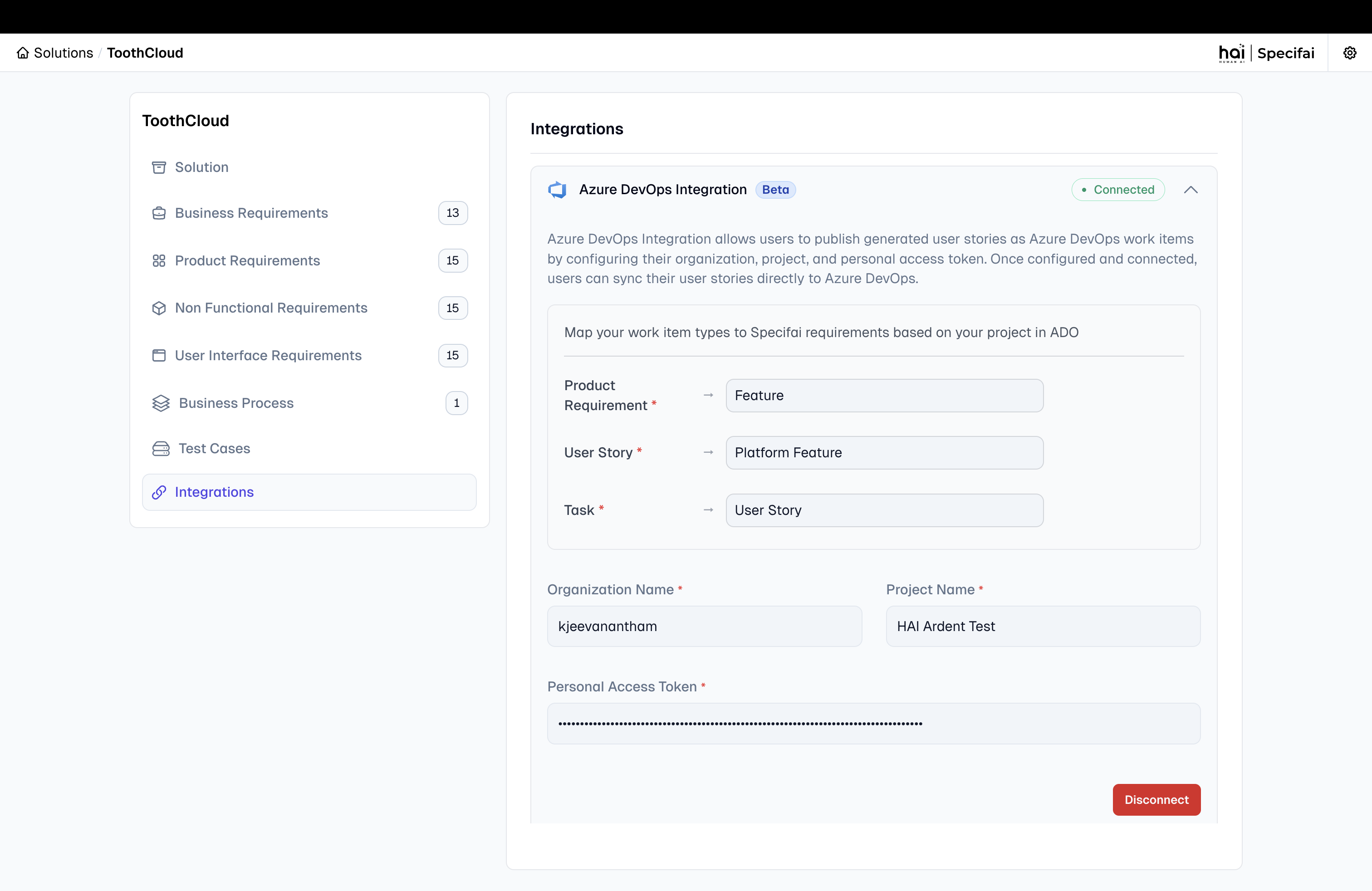 ADO Integration Connected