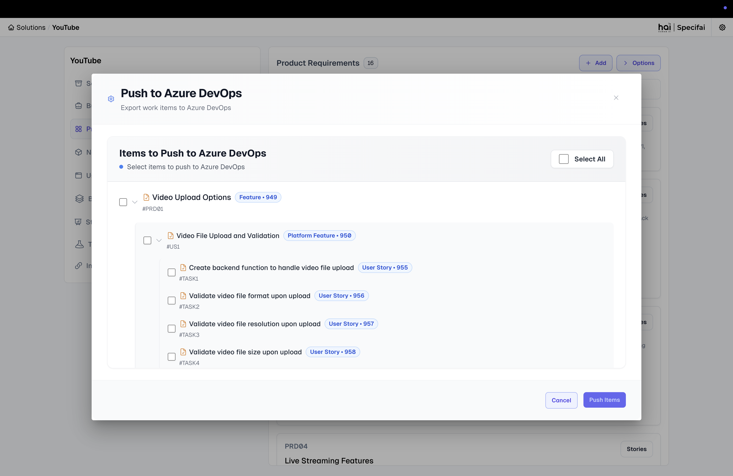 ADO Push Selection Interface