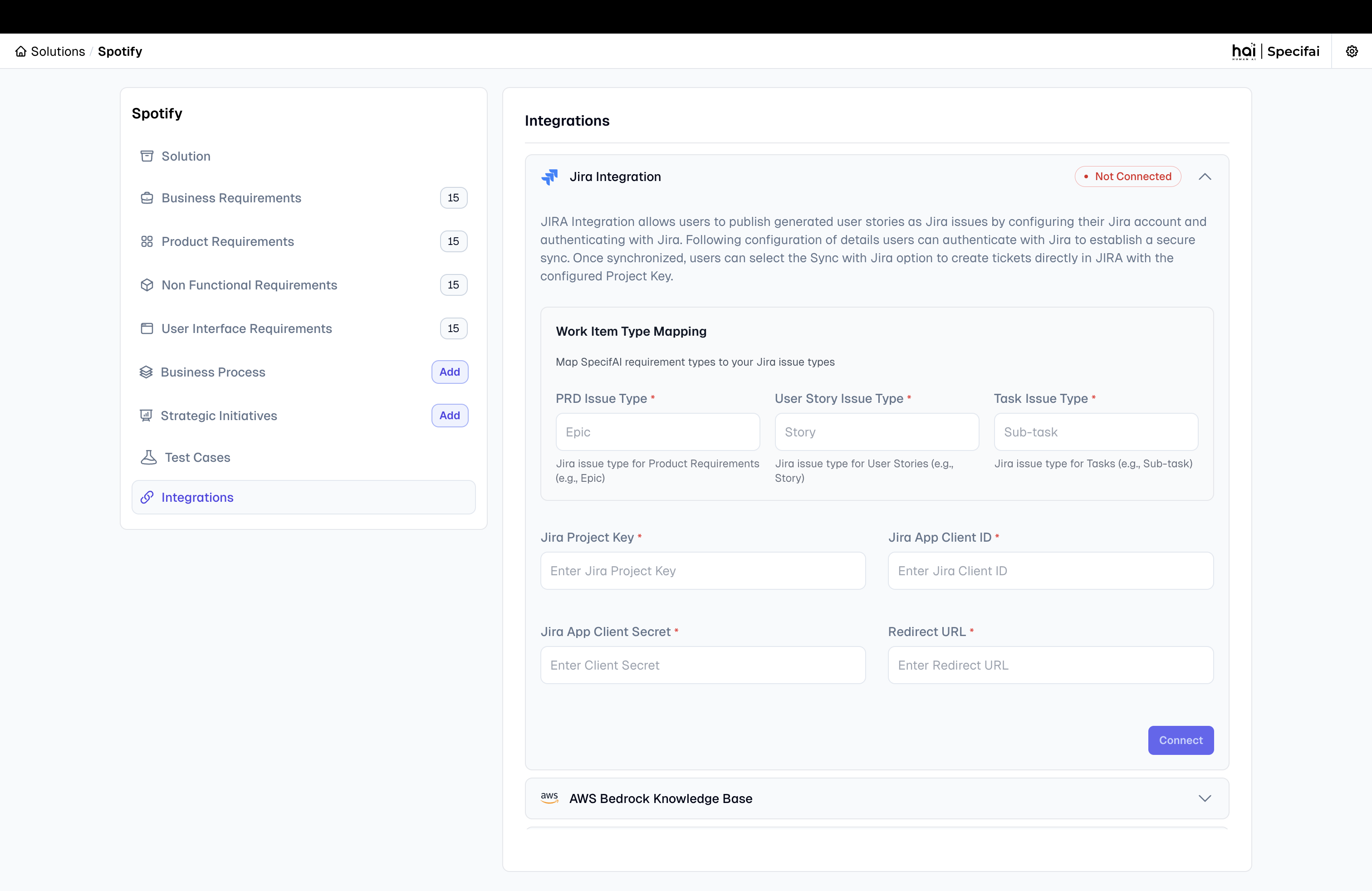 Specifai JIRA Integration Form